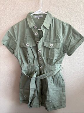 Miss Sparkling Sage Utility Romper with Tie Waist
